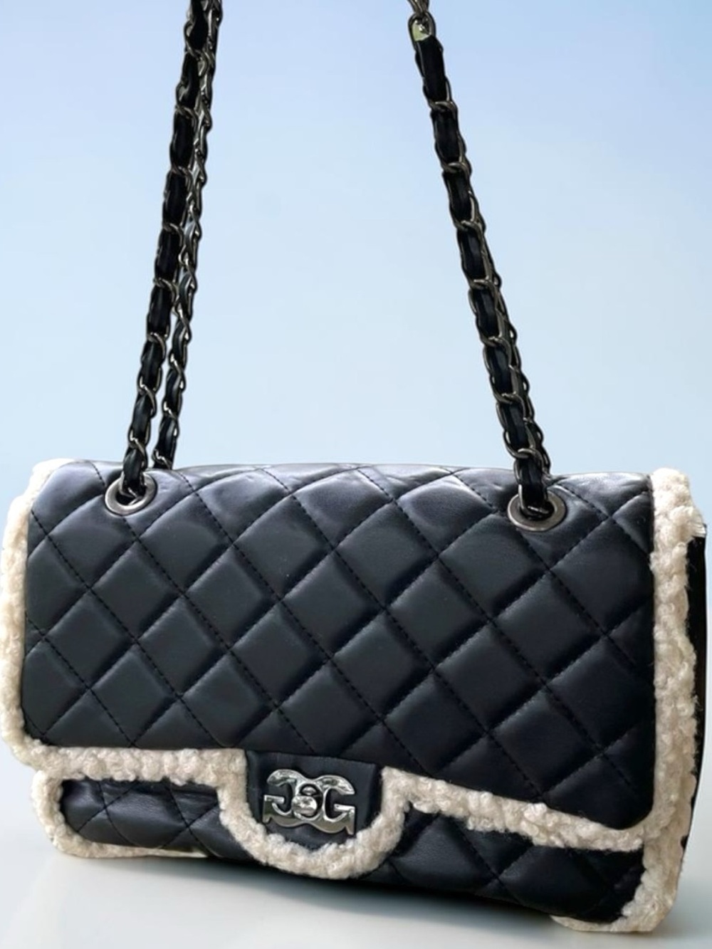 Gilda Paris Quilted Faux Fur Trim Convertible Shoulder Crossbody Bag NWT